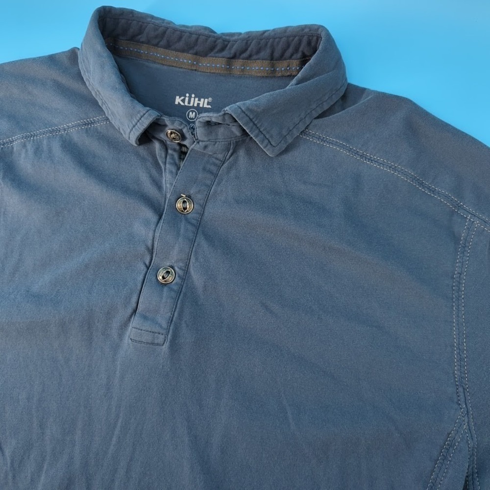 Kuhl Wildfire Polo Shirt Men Medium Blue Organic Cotton Outdoor Casual Style 724
